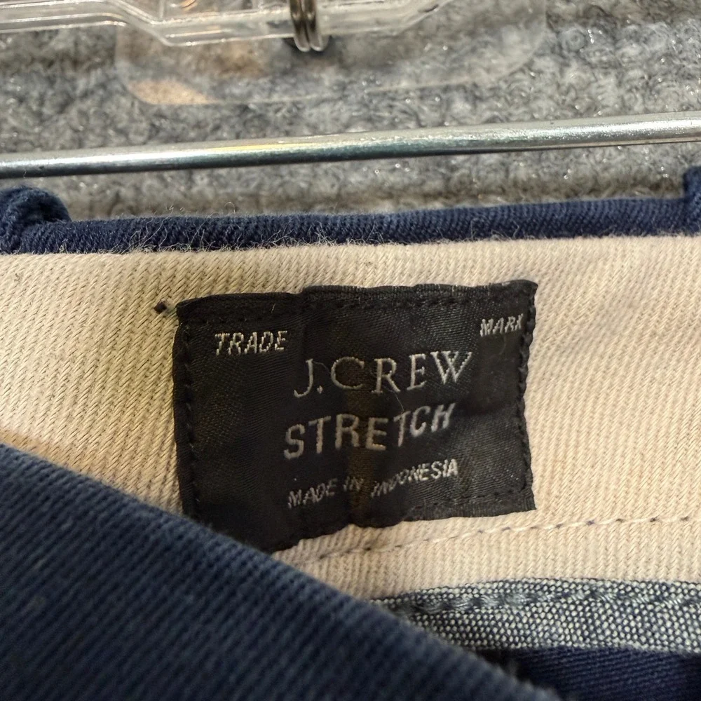 J Crew Stretch Chino Pants Mens 33x28 Navy Blue Stretch Flat Front Cotton Casual